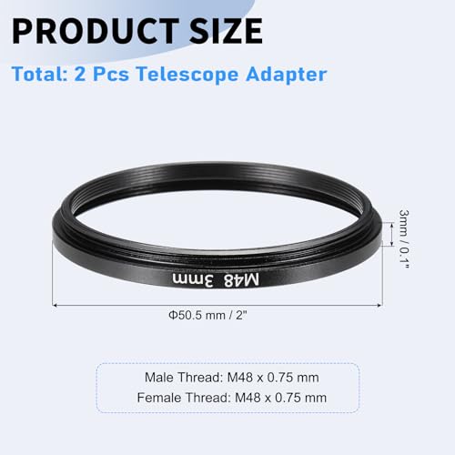 Tubo de extensión para telescopio PATIKIL de 3 mm, 2 piezas, anillo adaptador de lente de aleación de aluminio M48 x 0.75 mm en ambos extremos, accesorio para cámara y ocular, color negro miniatura 2
