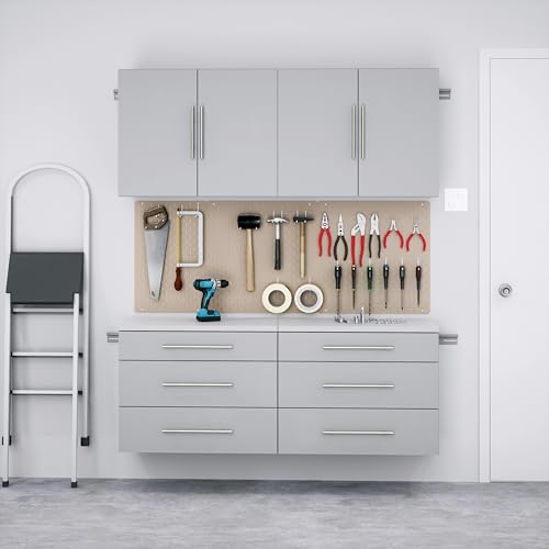 Image of Prepac HangUps 60'' 4-Piece Garage Storage Cabinets, Wood Hanging Kitchen Pantry Cabinet, Wall Mounted Laundry Room Cupboard for Garage, Kitchen and Laundry Organization, Set F, Light Gray