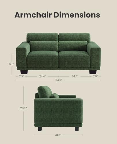 Image of Amada 65 inch Loveseat Sofa, 2 Seater Couch Sofa for Living Room, Modern Sofa with Wide Armrests & Deep Seats, Comfy Couch with Removable Washable Covers & Linen Fabric, Easy Assembly (Green, 2 Seater)