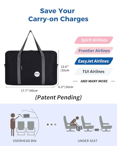 Image of WANDF Personal Item Travel Bag, Carry On Duffle Bag Women | 18x14x8 inches, Frontier Airline Underseat Fit, Weekend Overnight Trips, Lightweight Packable