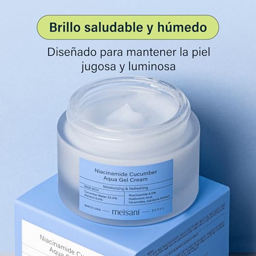 Meisani Niacinamide Cucumber Aqua Gel Cream, Crema facial refrescante con pepino y niacinamida, textura gel (50ml) - imagen 6