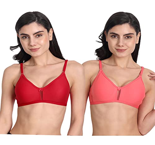 Image of Women's Full Coverage Cotton Blend Bra | Wired Free Lightly Padded Everyday Wear Bras | Soft Breathable Comfortable T-Shirt Bra | Adjustable Straps Lightweight Daily Inner wear for Women Pack of 2
