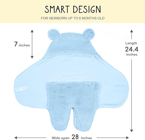 Image of BRANDONN Baby Blanket New Born Pack of Wearable Swaddle Wrapper Security Blanket for Kids for 0-6 Month Babies (SkyBlue Sherpa, 70 cm x 70 cm)