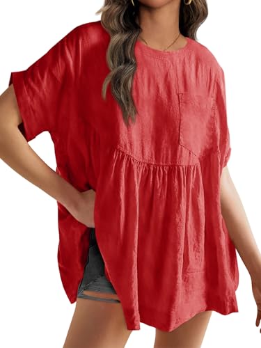 Image of Tankaneo Womens Summer Babydoll Tops Casual Loose Fit Peplum Oversized Tunic Shirts