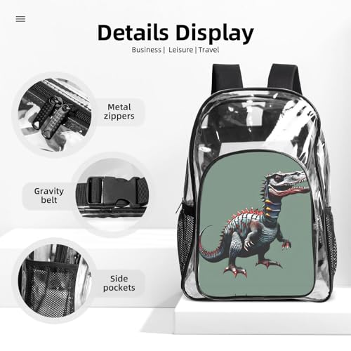 Mochila moderna de utilidad transparente con estampado de dinosaurios 4