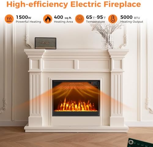 Tangkula 23” Electric Fireplace, 5,000 BTU Fireplace Insert with Remote Control, Crystal Stones, Adjustable Flame Color & Brightness, 1-8H Timer, Thermostat & Overheat Protection - Thumbnail 3