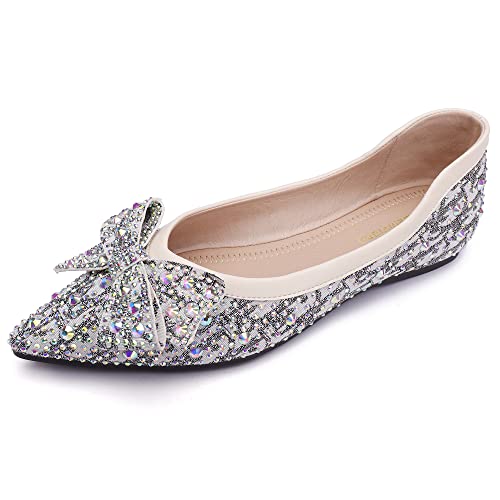 Image of Pearl Decoration Women's Flat Bottom Pointed Toe One Step Shoes