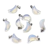 FASHEWELRY 10Pcs Opalite Moon Gemstone Pendants with Brass Hanger Bails 21-24x12-14mm Healing Chakra