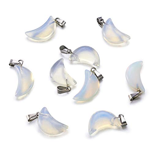 Fashewelry 10Pcs Opalite Moon Gemstone Pendants With Brass Hanger Bails 21-24X12-14Mm Healing Chakra Dangle Moon Stone Charms For Necklace Jewelry Making #TOP18