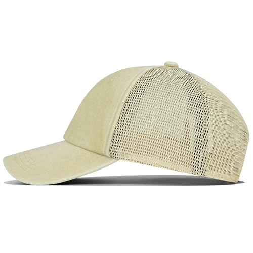 Image of Croogo Leather Patch Mesh Back Cap Washed Cotton Dad Hat | Breathable Material /Adjustable Design /Unstructured Hats /Vintage Wash /Exclusive Products