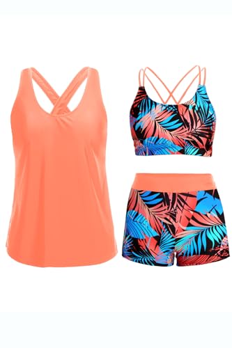Image of Holipick 3 Piece Tankini Swimsuits for Women Tummy Control Bathing Suits Swim Tank Top with Bra Boy Shorts Teen Swimwear 2026