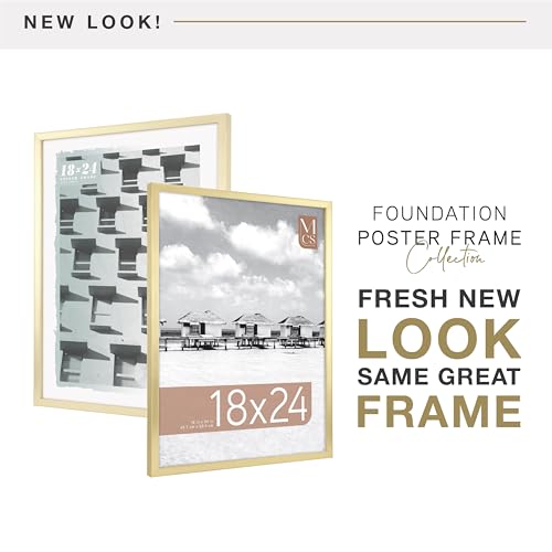 Image of MCS Foundation 18x24 Poster Frame Traditional Brass, Vertical & Horizontal Wall Hanging Large Picture Frame for Photos, Posters & Art Prints (1-Pack)