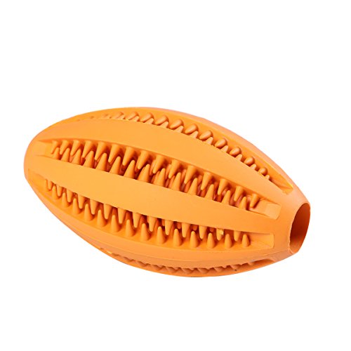 Dog's Chew Toy Dogs Teeth Cleaning Toy [Bite Resistant][Non-Toxic Soft]Jakpak Dog Chew Toys and Teeth Cleaning Balls Teething Rubber Bones for Pet Funny Chew Rugby Football Toy for Dogs Orange