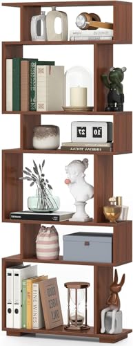 LDAILY 6-Tier S-Shaped Bookshelf, Tall Geometric Bookcase, Modern Room Divider