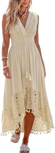 CUPSHE Zomerse maxi-jurk voor dames, casual, mouwloos, vierkante hals, gestreept, strand, lange jurk met zakken, Lavendel Golvend, M