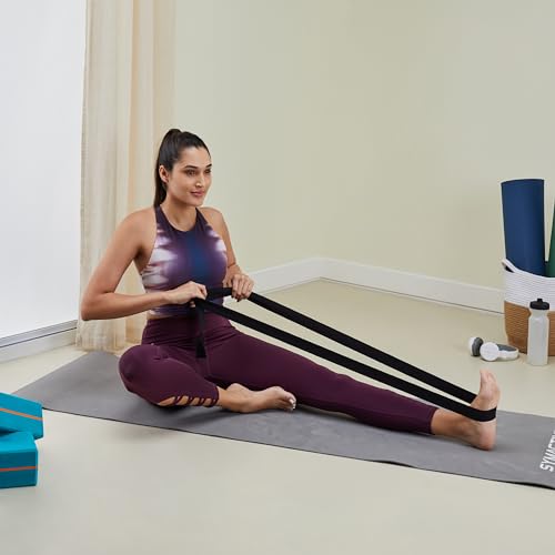 Image of Amazon Brand - Symactive High Density Premium EVA Foam Yoga Blocks with Yoga Belt /Strap for Strength and Flexibility, Extra Large Size (4 x 6 x 9 inches, 8 feet belt, Set of 2, Multicolor)