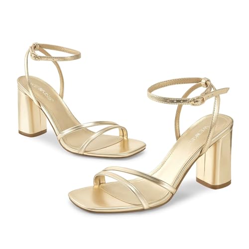 Image of wetkiss Womens Sandals Chunky Strappy Heels Square Open Toe Ankle Buckle Comfort Dress Party Shoes