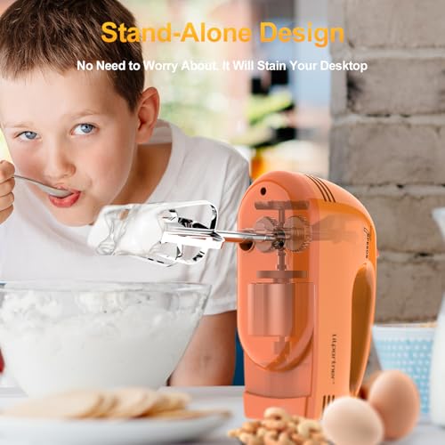 Image of LILPARTNER Hand Mixer Electric, Ultra Power Kitchen Hand Mixer With 7-Speed & 5 Stainless Steel Accessories for Whipping Dough, Cream, Cake, Dishwasher Safe, Light Orange