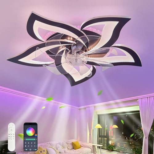 GWYAJTU RGB Deckenventilator Mit Licht Und Fernbedienung, Variable Farbe, Reversibel Deckenventilator Mit Beleuchtung 6 ...