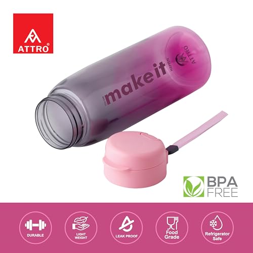 Image of ATTRO Sip Star Plastic Water Bottle - 1000ml, Pink, BPA Free, Leak-Proof, Durable Sports & Travel Bottle, Ideal for Gym, Office, School, Outdoor & Daily Use