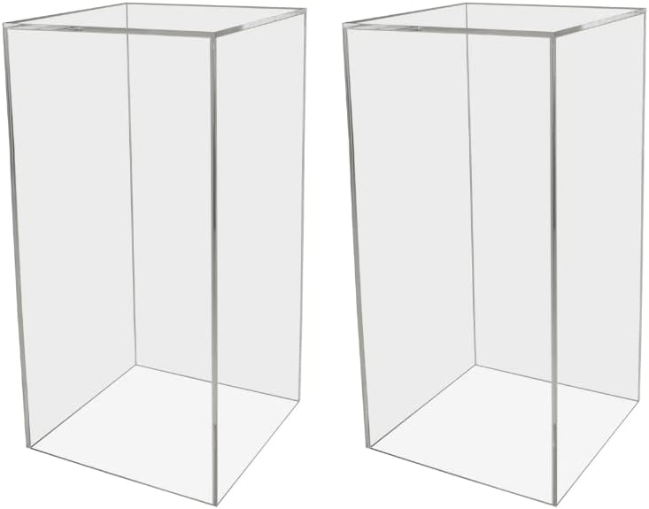 2 Pack Tall Display Box Clear Acrylic Pillar 12" x 12” x 24” Hollow Pedestal 5 Sided Retail Merchandise Plinth Display Trinkets Flower Tower Bin Multi Use Product Showcase by Marketing Holders