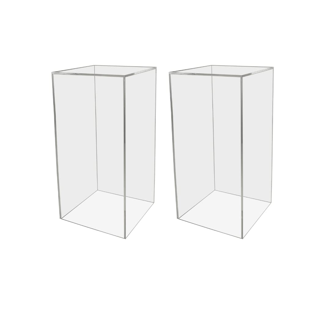 2 Pack Tall Display Box Clear Acrylic Pillar 12" x 12” x 24” Hollow Pedestal 5 Sided Retail Merchandise Plinth Display Trinkets Flower Tower Bin Multi Use Product Showcase by Marketing Holders