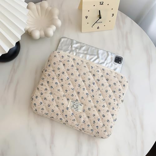 AZURAOKEY Puffy Laptop Sleeve Cute Computer Bag Case, 11-15 Inch Flower Quilted Laptop Carrying Cases, Floral Pattern Protective Cover Acc