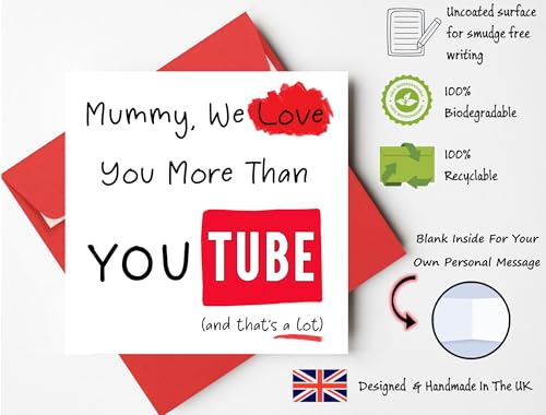 Birthday Card For Mummy – "We Love You More Than Youtube" – From Daughters Sons, Children, Kids, "All Of Us" Happy Birthday Mummy, Mum Bday Gift Cards 150mm x 150mm - View 4