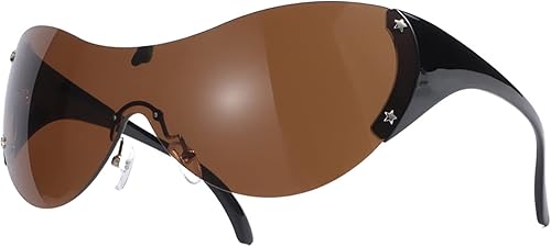 Ovida Lentes de sol Y2K sin montura para mujer, de moda, envolventes, de gran tamaño, futuristas, gafas de sol