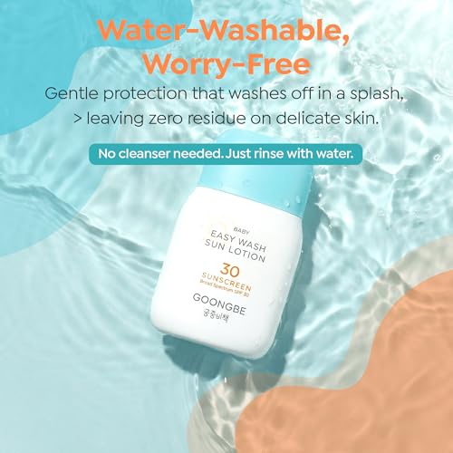 Image of GOONGBE Baby Easy Wash Sun Lotion SPF 30 - Korean Moisturizing Zinc Oxide Mineral Sunscreen for Babies and Kids - Washes Off Easily - Vegan, Reef-Safe, Allergen-Free, 2.11 fl.oz.