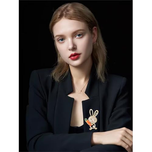 Image of Cute Rabbit Brooch Pin for Women Fashion Crystal Bunny Lapel Pin Easter Holiday Party Accessories