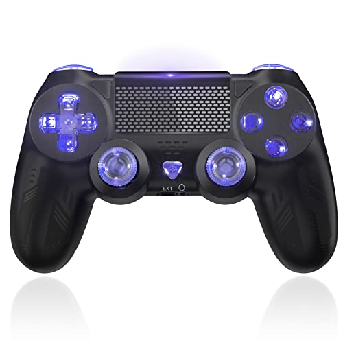 Wireless Controller für P4,Controller for p4 Gamepad Remote Gamrombo Dual Motor Vibration Joystick Eingebauter 700mAh Akku mit Buntem Blitzlicht/Turbo-Schwarz Cover