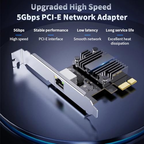 Tarjeta de red Gigabit PCIe de velocidad rápida 5000Mbps para juegos rápidos, streaming 4K y transferencias de archivos grandes RJ45 Ethernet miniatura 2