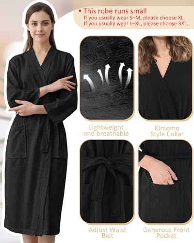 Image of Jecery Waffle Bathrobe and Slippers Bulk Set Spa Robes Hotel Bath Lightweight Thin Commercial Soft for House Shower Party