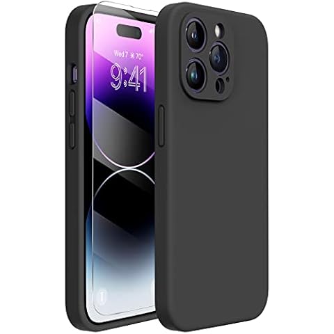Miracase Designed for iPhone 14 Pro Case with Screen Protector, [Upgraded Camera Protection], Shockproof Liquid Silicone Rubber Phone Case Cover for 14 Pro 6.1 inch (Black) Cover