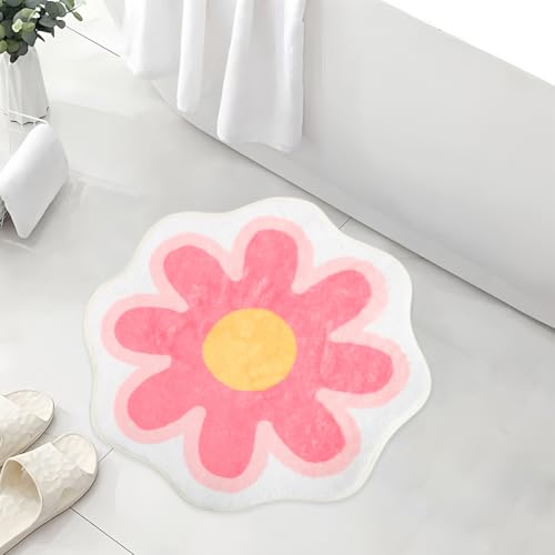 RANJIMA Badezimmerteppich Ø 58 cm Blumen Teppich, Weiche rutschfeste...