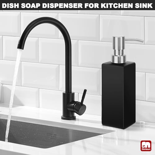 Image of GMISUN Black Soap Dispenser Bathroom, Glass Hand Soap Dispenser with Stainless Steel Pump, 12 fl oz /350ml Refillable Dish Dispensers for Kitchen, Modern Liquid Lotion Bottles for Bathroom Countertop