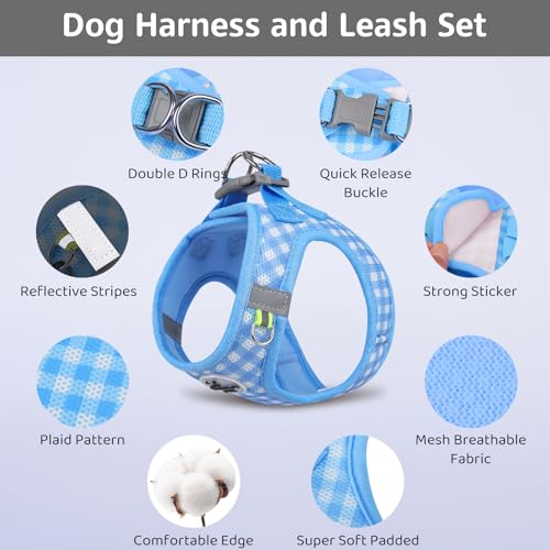 Savlot Reflektierendes Hundegeschirr für kleine & mittelgroße Hunde, Sicherheitsgeschirr mit Step-in Design für Nachtspaziergänge, Y-Form & Haarschonend (XS-L, Blau)