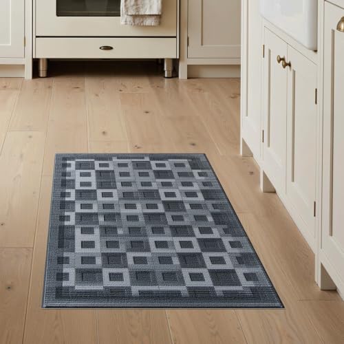 ODIKA Flatwoven High Traffic Area Rug 3x5, Industrial Grey Rubber for High Traffic Anti Slip Drainage Grid, Non Slip, Stain Resistant, Washable Area Rugs for Living Room, Bedroom (Gray, 3x5)