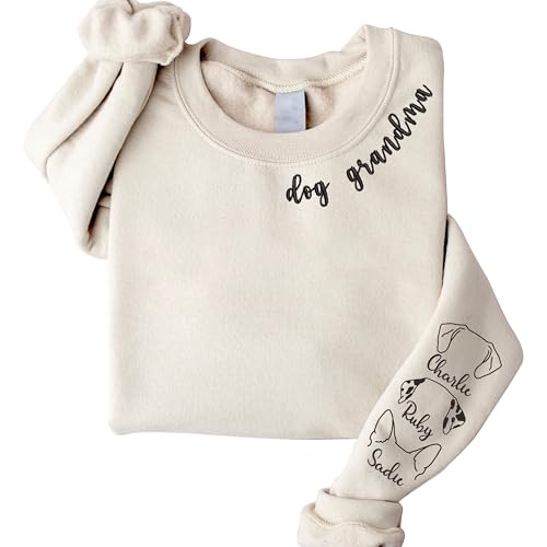 UrbanNEST Custom Embroidered Dog Grandma Sweatshirt for Dog Grandma Personalized Granddog Shirt with Name On Sleeve Dog Nana Gifts Pet Lover Gifts