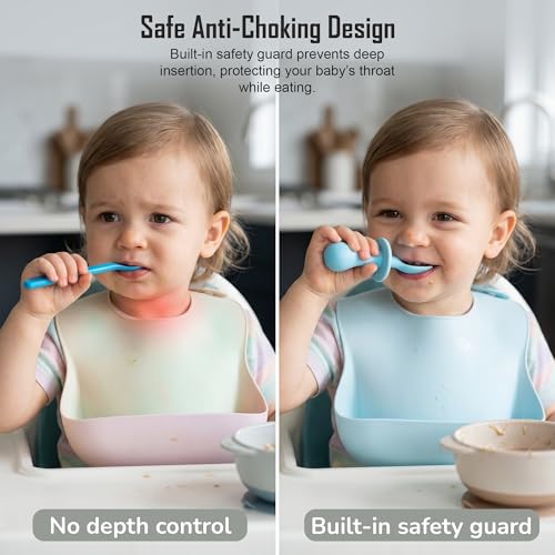 Image of Baybee 100% Silicone Baby Feeding Spoons Set of 2 | Bpa Free- Food Grade Soft Silicone Tip Spoon & Fork Self Feeding Utensil | Baby & Toddlers Gum Friendly Weaning Supplies for Kids 1 Months+ (Blue)