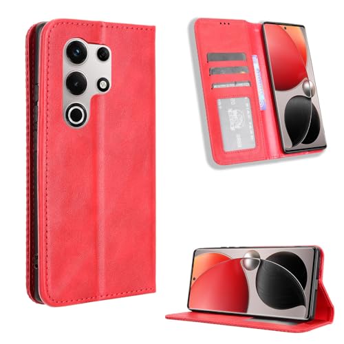 Kukoufey Compatible with itel S25 Ultra 4G Phone Protective Case,Flip Leather Wallet Cover Compatible with itel S25 Ultra 4G Case Red