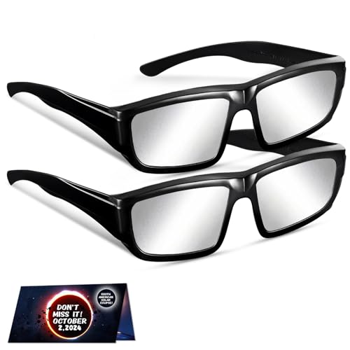 Andbasis 2 Pack Plastic Solar Eclipse Glasses ISO 12312-2:2015(E) & CE Certified 2024 Approved Safe Shades for Direct Solar Eclipse Viewing AAS Recommended List