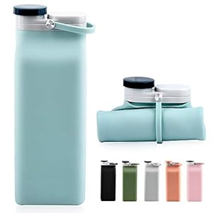 Collapsible Water Bottle BPA Free – 20 oz Foldable Water Bottle for Travel Sports Bottles with Triple Leak Proof Lightweight (Blue)