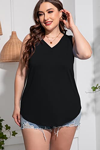 Plus Size Sleeveless Tops Women Casual Summer Sleeveless Loose Fit V Neck Ladies Basic Tshirt2