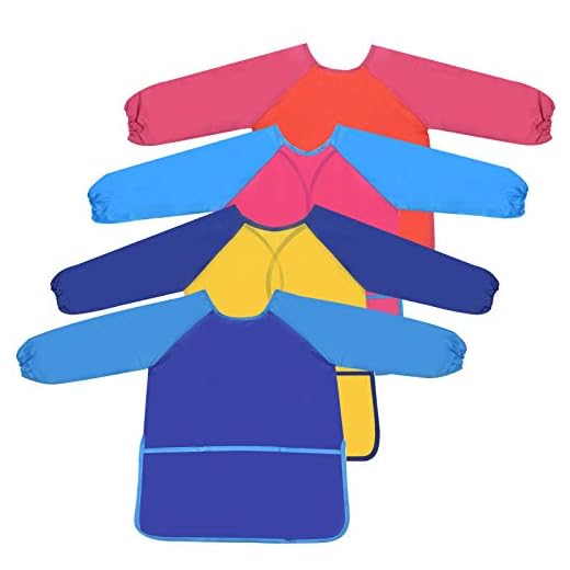 4 Piezas Delantales de Niño, Delantal Infantil Pintura, Impermeable Bebe Babero Arte Smock con Bolsillos De Manga 3 Larga para 3-7 Niños Dibujar de Arte Escolar (Pequeño)