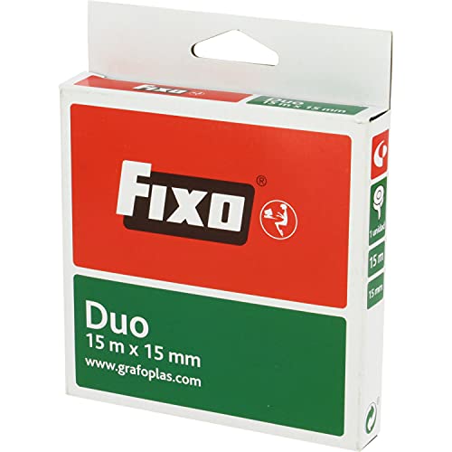 Fixo Duo 75600200. Cinta Adhesiva Doble Cara, 15mmx15m, Libre de Ácido y Lignina, Perfecta para Manualidades con Goma EVA y Scrapbooking, transparente