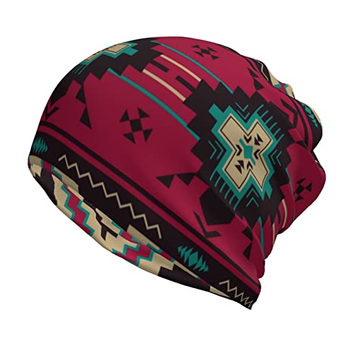 Native Southwest American Pattern Beanies for Women Winter Slouchy Warm Mens Hat Ponytail Head Wrap Caps