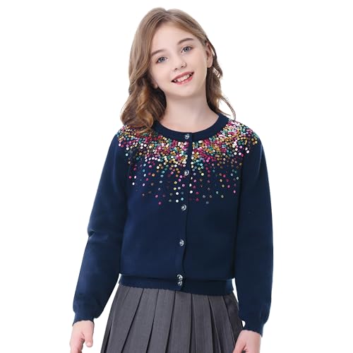 Rolanko Girls Cardigan Sparkling Sequin Kids Knit Button Up Sweater Cardigan Long Sleeve 4-11 Years