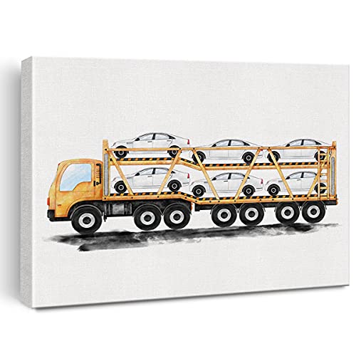 Transportation Canvas Wall Art Watercolor Vehicles Car Carrier Canvas Painting Prints For Home Boys Bedroom Nursery Wall Decor Framed Car Artwork Gifts(12X15 Inch) #TOP26